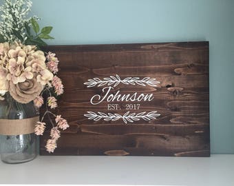 Rustic Wedding Guest Book Alternative /Family Name Laurel Leaf Design/ Painted Rustic Wedding Decor Wood Guest Book Country Wedding Gift