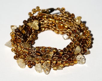 Citrine bracelet Citrine Crystal Stones Crystal bracelet Crochet bracelet Wrap bracelet Beach bracelet Crocheted wrap bracelet Citrine Chips