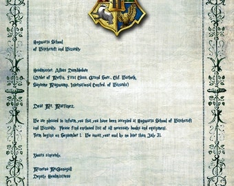 Custom Personalized Hogwarts Acceptance Letter| 4 different options | Harry Potter | Wall Art | 8.5"x11"