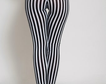 Black and White Stripe Leggings. Boho Chic. Harley Quinn Leggings. Festival, Goth Pants.