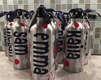 Personalized Aluminum Water Bottles - Graduation Gifts - Water Bottle Favors - Student Gifts - Team Gifts - BPA Free - Various Colors