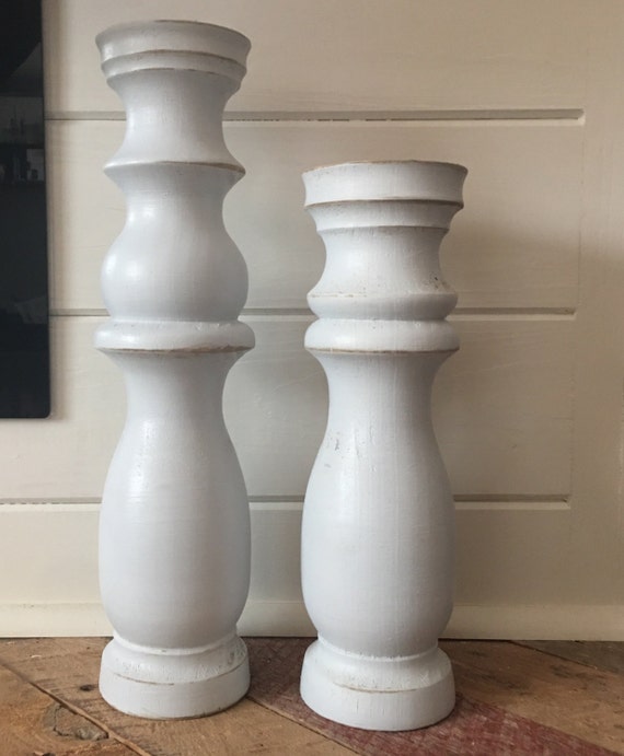 Wooden Candlestick Distressed Gray by MagnoliasandHARDWARE