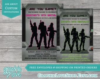 Personalized Are You Game Laser Tag Birthday Invitation | Gaming, Neon, Pink or Green | 4x6 or 5x7, Digital or Printed, FREE USA Shipping
