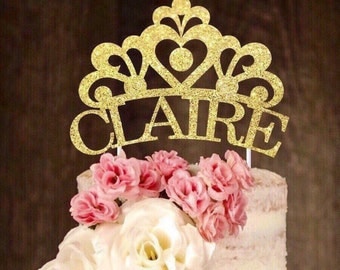 Princess cake topper, crown cake topper, custom made