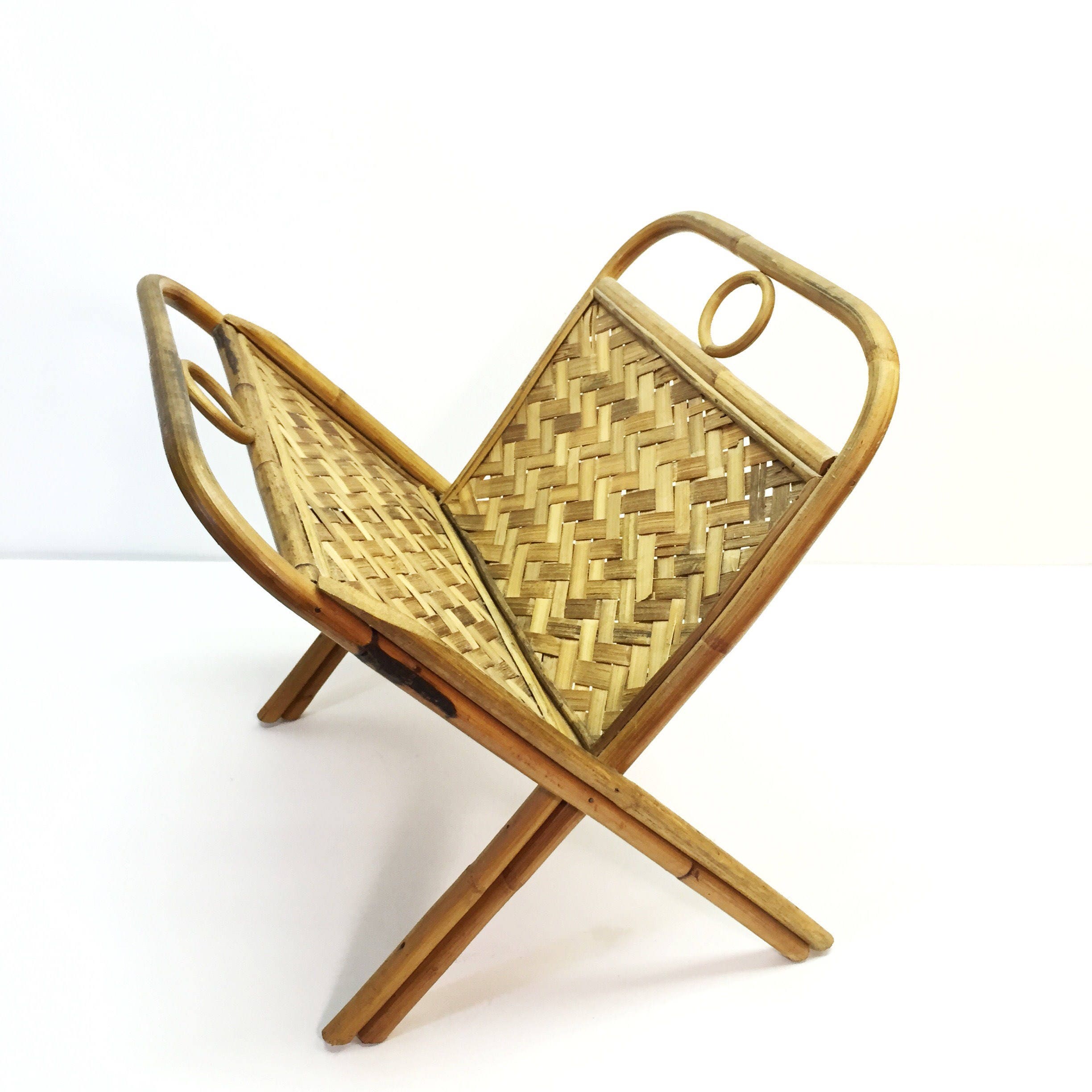 Vintage Bamboo Folding Magazine Rack News Paper Stand Holder