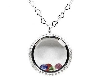 30mm Stainless Steel Twist Floating Locket W/Crystal Prism Face Comes W/Sterling Silver Chain. Choose 5 free charms
