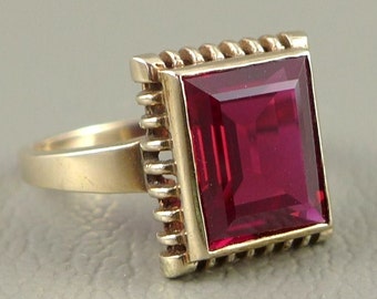 Gold Ruby Ring, Art Deco 10K Gold Synthetic Ruby Ring, Art Deco Ruby Ring
