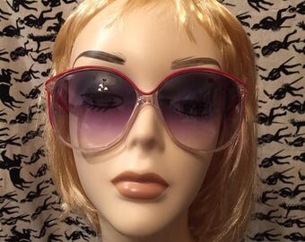 Vintage 1980s Foster Grant Sunglasses Red Clear Mod Retro 1980s Oversized Eyewear Sunnies