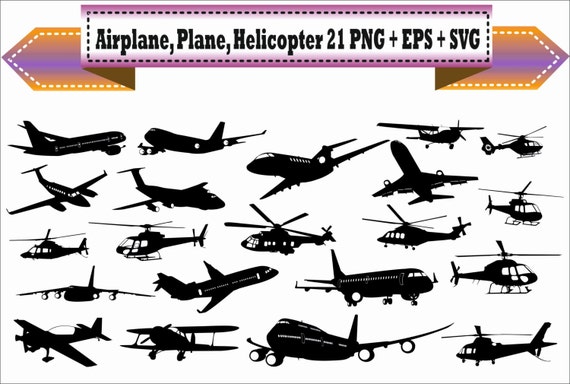 Airplane Plane Transport Aircraft Helicopter Silhouette Vector