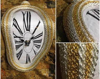 Melting Clock / Metal Clock / Chain Clock / Dali Inspired Clock / Unique Clock / art clock / Christmas Present / Gift / gift for her