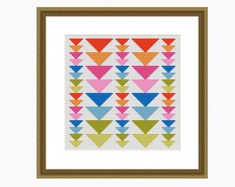 Cross stitch pattern, Modern cross stitch, GEOMETRIC TRIANGLES cross stitch chart, Instant Download PDF