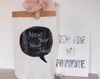 Chalkboard painted Paperbag storage Handmade design Sac de rangement Sac en papier Paper bag Papiertüte Papersack Papiersack