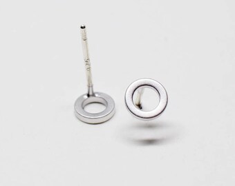 E0126/Anti-Tarnished Matt Rhodium Plating Over Brass+Sterling Silver Post/Ready to Wear Mini Circle Earrings/5mm/4pcs