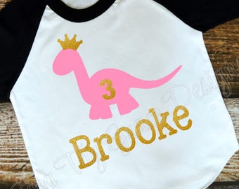 Dinosaur birthday shirt, Dinosaur birthday shirt for girls, Birthday shirt for girls, 3rd birthday shirt, 2nd birthday shirt, girls shirt