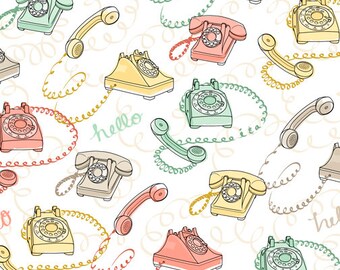 1/2 yd Talk to Me Rotary Phones by Ink & Arrow Fabric 24341 -Z