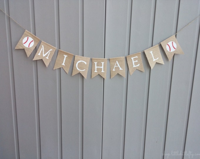 Baseball Banner, Baseball Nursery Decor, Baseball Birthday, Custom Name Banner, Baseball Nursery, Burlap Bunting Garland,  Baseball Party