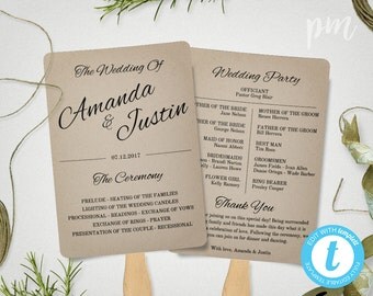 Printable Wedding Program Template, Fan Wedding Program Template, Instant Download, Ceremony Program, Kraft Paper Program