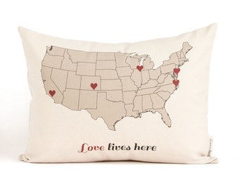 Personalized Map Pillow, Gift For Mom, Gift for Parents, Gift for her, Home Decor, Decorative Pillows