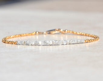 Diamond Bracelet, Christmas Gifts, Raw Rough Diamonds, April Birthstone, Bead Gemstone Bracelet, Jewelry, Gold Vermeil, Birthstone Bracelet