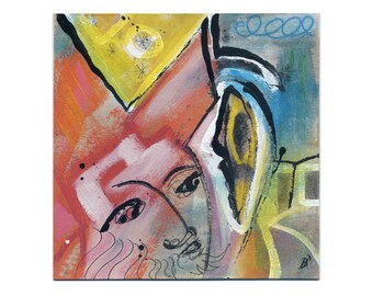 Abstract-figurative painting 15/15 cm (5.9/5.9 inch)