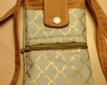 Gold and Grey Cell Phone Purse, Crossbody Strap,