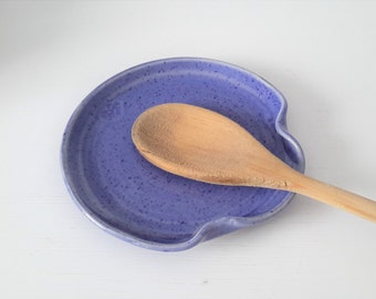 ready to ship, handmade pottery spoon rest, ceramic spoon holder, kitchen gift for cook, blue spoon rest