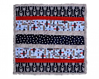 Baby Quilt Kit - Airplanes -Minky Baby Boy Blanket in Navy, Grey, Red and Blue - Little Pilot - Wee Ones Cuddle Kit -