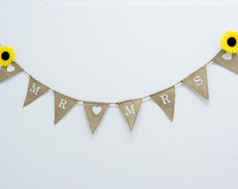 MR and Mrs Burlap Banner Rustic Wedding Banner Photo prop reception Burlap Wedding Banner