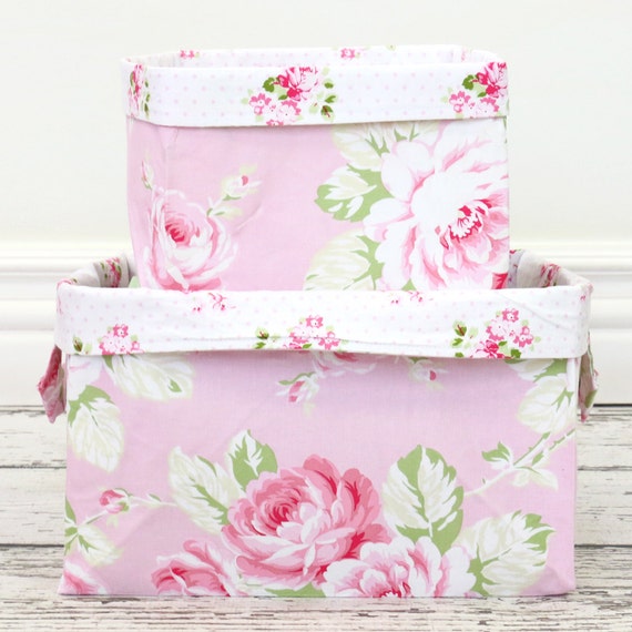 shabby chic roses fabric storage bins large bin small bin shabby chic roses fabric storage bins large bin small bin