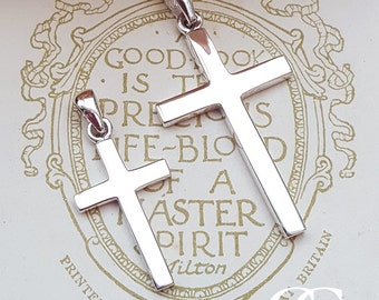 Personalised Sterling Silver Classic Plain Cross Necklace ENGRAVE MEN'S LADIES