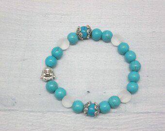 Bracelet beads Blue white bracelet Turquoise bracelet Yoga bracelet Buddha bracelet White blue bracelet Yoga jewelry Mala bracelet Quartz