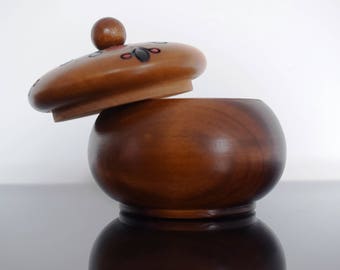 Wooden Bowl with Lid/ Round Wooden Box/ Jewelery Box/ Wooden Trinket Box/ Hand Carved Bowl with Lid