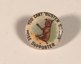 Rare Original Buster Brown Advertising Pinback, Antique 3/4" Pin with Whitehead & Hoag Co. Back Paper
