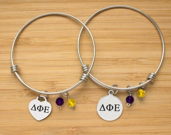 Delta Phi Epsilon Sorority Bracelet | Stainless Steel Adjustable Bangle | Sorority Bangle Bracelets | Three Styles | Officially Licensed