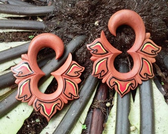 Gauge earrings, patra bali, 0g earrings, 0g plugs, 00g plugs, wood earrings, handpainted jewelry, ear gauges, plug earrings, tribal gauges