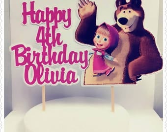 Masha and the Bear--Inexpensive Personalized Cake Toppers with Name & Character--Kid's Birthday Party Decorations