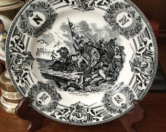 Vintage Black and White Napoleon Transfer Ware Plate