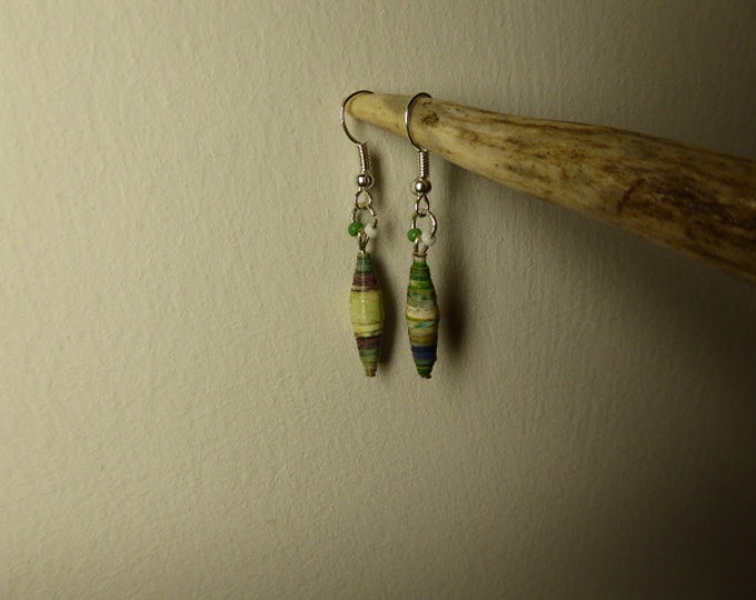 Green paper bead earrings