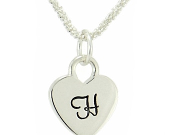 Heart Initial Necklace Sterling Silver Custom Letter Personalized Monogram Pendant Popcorn Chain