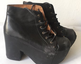 Vintage black leather boots , women's size 7 1/2 - 8.