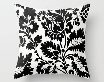 Floral Pillow Cover, Black & White Cushion, Modern Throw Pillow, Flower Accent Pillow, Elegant Pillow, Vintage Wallpaper, Modern Living Room