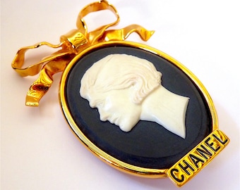 Authentic CHANEL Brooch, Ultra Rare Vintage 90s, Cameo Brooch with Coco Chanel Profile, Jewelry Gift Idea for Her, Free Shipping