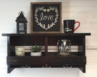 Entryway organizer | Doorway decor | Rustic wooden shelf, metal hooks | Coat rack | Key holder | Entryway decor | Rustic decor