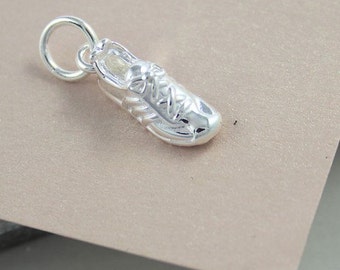 Solid silver running shoe charm, original gift for marathon runners, add to a charm bracelet or wear as a pendant