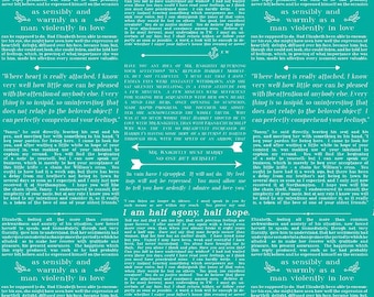 ON SALE - Literary Fabric - Book - Riley Blake Fabric - Ardently Austen Collection - Jane Austen - Fabric by the yard - Cotton - Teal - Text