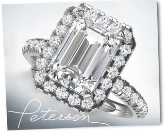 3.75 Ct. Emerald Cut Engagement Ring - Emerald Moissanite Halo Engagement Ring - White Gold Promise Ring - Valentine's Day