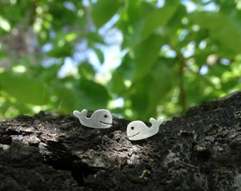 Silver whale earrings, Slilver tiny stud earrings, Tiny whale earrings, Silver stud earrings, Tiny studs earrings, Sterling silver earrings