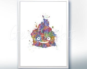 Howl's Moving Castle Calcifer Fire Demon Studio Ghibli Watercolor Poster Print - Watercolor Art - Home Decor - Kids Decor - Nursery Decor