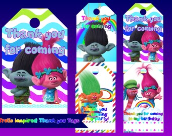 Trolls Inspired Thank you Tags Trolls Thank you Tags Trolls Birthday Tags Trolls Tags Trolls Party Supplies Trolls Thanks Tags Trolls Tag