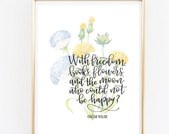 Freedom Books Flowers and the Moon // Hand Lettered / 8 x 10